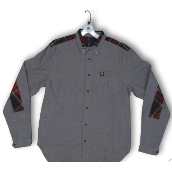 Fred Perry Gray Cotton Plaid Long‎ Sleeve Pocket Button-up 40 - Picture 1 of 5